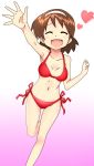  bikini brown_hair closed_eyes eyes_closed hairband heart highres nagatsuki_sanae navel open_mouth red_bikini shiguko shinryaku!_ikamusume shiny shiny_skin short_hair side-tie_bikini smile swimsuit waving 