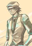  2go cabbie_hat facial_hair hat kaburagi_t_kotetsu male muted_color muted_colors necktie short_hair solo stubble tiger_&amp;_bunny vest waistcoat 