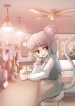  animal_ears bar cheese chin_rest clock commentary drink fan fang gaoo_(frpjx283) glass grey_hair hakurei_reimu highres long_sleeves mouse_ears mouse_tail nazrin open_mouth photo_(object) picture red_eyes short_hair sitting skirt solo stool tail tail_raised touhou yukkuri_shiteitte_ne 
