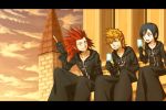  axel black_hair blonde_hair blue_eyes cloak closed_eyes crimson_sakura eyes_closed facial_mark food gloves green_eyes ice_cream kingdom_hearts kingdom_hearts_358/2_days red_hair redhead roxas short_hair xion_(kingdom_hearts) 