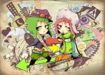  artist_request baseball_bat chibi dual_persona duck elephant fur_hat giraffe goggles green_hair gumi panda_hero_(vocaloid) pink_hair short_hair shorts tank_top tattoo vocaloid 