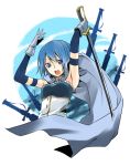  blue_eyes blue_hair cape gloves itsu_(artist) magical_girl mahou_shoujo_madoka_magica miki_sayaka short_hair solo sword weapon 