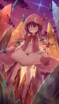  adapted_costume bare_legs book bow closed_eyes crescent crystal eyes_closed fred04142 hoodie long_hair night patchouli_knowledge purple_hair sky solo touhou twintails very_long_hair 