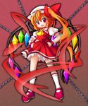  ascot blonde_hair bow chain chains fang flandre_scarlet frills hair_bow hands_on_hips hat kneehighs long_hair mary_janes open_mouth red_eyes shinjitsu shoes side_ponytail skirt skirt_set slit_eyes slit_pupils smile solo touhou wings wrist_cuffs 