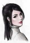  black_hair bust earrings eyeliner hoop_earrings jewelry lips lipstick long_hair makeup mascara original realistic solo sweater warren_louw 