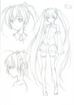  bare_shoulders character_sheet detached_sleeves face graphite_(medium) hatsune_miku headphones long_hair monochrome mushi024 profile sketch solo standing thigh-highs thighhighs traditional_media twintails very_long_hair vocaloid zettai_ryouiki 