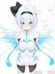  aiya alternate_costume bad_id blue_eyes cosplay hairband jibril_spica jibril_spica_(cosplay) konpaku_youmu makai_tenshi_jibril makai_tenshi_jibril_4 one-piece_swimsuit pantyhose pilot_suit short_hair silver_hair solo swimsuit swimsuit_costume touhou wings zoom_layer 