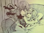  angry bad_id bed coco_maru hong_meiling izayoi_sakuya monochrome multiple_girls pocket_watch the_embodiment_of_scarlet_devil touhou traditional_media watch 