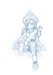  1girl cape character_request hat long_hair mitarashi_kousei monochrome panties panties_under_pantyhose pantyhose putting_on_shoes ringlets skirt solo underwear 