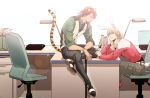  animal_ears barnaby_brooks_jr blonde_hair brown_eyes brown_hair bunny_ears bunny_tail cass_yaha facial_hair glasses green_eyes jacket jewelry kaburagi_t_kotetsu kemonomimi_mode male multiple_boys necklace necktie office red_jacket short_hair sitting stubble tail tiger_&amp;_bunny tiger_ears tiger_tail vest waistcoat 