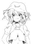  calligraphy_brush_(medium) choker crop_top facial_mark fang hat looking_at_viewer merry_nightmare midriff monochrome namori navel pointy_ears smile solo traditional_media yumekui_merry 
