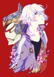  cherry_blossoms dual_persona eyelashes helmet ivan_karelin jacket letterman_jacket male multiple_boys origami_cyclone petals purple_eyes purple_jacket short_hair simple_background superhero tiger_&amp;_bunny violet_eyes yantou828 