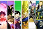  android_18 angry bardock black_hair blonde_hair blue_eyes blue_hair bottle car clenched_hand cloud column_lineup dragon_ball dragon_ball_z dragonball_z earrings fist green_eyes headband jeans jewelry mackenrow_1220 motor_vehicle muscle namek necklace open_mouth outdoors scouter smile son_gohan son_gokuu super_saiyan sword teeth torn_clothes tree trunks_(dragon_ball) vehicle water_bottle weapon 
