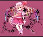  blonde_hair bow crystal dress flandre_scarlet flower hair_bow hat long_hair red_eyes smile solo the_embodiment_of_scarlet_devil tikuwakure touhou uiroutsuji_yumihiko very_long_hair weapon wings wrist_cuffs 