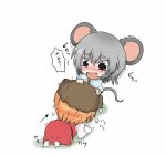  all_fours animal_ears blonde_hair blush brown_dress cape capelet chibi crawling dekasudachin dress grey_hair heavy_breathing mouse_ears mouse_tail multiple_girls nazrin open_mouth shirt short_hair sitting skirt tail tears toramaru_shou touhou translated translation_request trembling under_skirt 