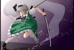  bow dress dual_wielding hair_bow highres hitodama katana konpaku_youmu konpaku_youmu_(ghost) m134 solo sword tanto touhou weapon 