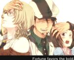  age_difference barnaby_brooks_jr blonde_hair bracelet brown_eyes brown_hair cabbie_hat closed_eyes eyelashes eyes_closed facial_hair father_and_daughter glasses green_eyes hamster_(capsule0910) hand_in_hair hat jacket jewelry kaburagi_kaede kaburagi_t_kotetsu laughing male multiple_boys necklace necktie red_jacket ring short_hair side_ponytail stubble tiger_&amp;_bunny vest waistcoat watch wedding_band wristwatch 
