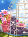  blue_eyes blush cage cloud dress flower hairband highres long_hair original oyuki sky wristband 