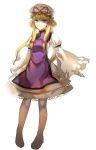  bad_id blonde_hair dress hat highres long_hair purple_eyes ribbon rifsom simple_background solo touhou violet_eyes yakumo_yukari 