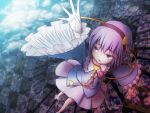  eyeball hairband heart komeiji_koishi komeiji_satori kujira-kousen outstretched_arm perspective pink_eyes purple_hair skirt solo third_eye touhou 