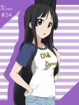  black_eyes black_hair casual character_name guitar_case ikari_manatsu instrument_case k-on! long_hair raglan_sleeves 