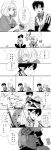  ao_no_exorcist blush comic fingerless_gloves flower gloves highres hug japanese_clothes kimono monochrome moriyama_shiemi necktie obi pointy_ears short_hair sitting translated vest yousuke_(sekizome) 