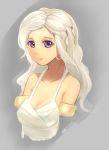  a_song_of_ice_and_fire armlet bare_shoulders blush breasts bust cleavage daenerys_targaryen dress long_hair purple_eyes signature solo sumtj violet_eyes white_hair 