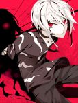  1boy accelerator albino arms_behind_back bad_id choker flower hachizowo highres looking_at_viewer male pants payot red_eyes shirt silhouette sitting solo spider_lily to_aru_majutsu_no_index white_hair 
