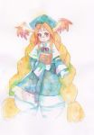  animal_ears braid breath_of_fire breath_of_fire_iii glasses highres long_hair momo_(breath_of_fire) orange_hair red_eyes smile traditional_media twintails watercolor_(medium) 