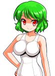  breasts green_hair impossible_clothes impossible_clothing impossible_swimsuit kazami_yuuka mono1192000 mono_(moiky) one-piece_swimsuit red_eyes school_swimsuit short_hair smile solo swimsuit touhou white_school_swimsuit youkai 