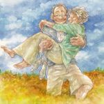  carrying closed_eyes couple eyes_closed flower glasses hair_flower hair_ornament happy hug ina_(gonsora) old old_man old_woman original princess_carry shoes smile white_hair 