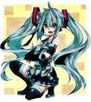  aqua_eyes aqua_hair bad_id boots crossed_arms detached_sleeves hatsune_miku headset kneeling long_hair miki_bokaro necktie open_mouth skirt solo thigh-highs thigh_boots thighhighs twintails very_long_hair vocaloid 
