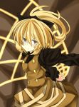  blonde_hair brown_eyes hair_ribbon kurodani_yamame ponytail ribbon rinnrinn solo thread touhou 