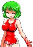  blood breasts closed_eyes eyes_closed green_hair impossible_clothes impossible_clothing impossible_swimsuit kazami_yuuka large_breasts mono1192000 mono_(moiky) one-piece_swimsuit open_mouth school_swimsuit short_hair smile solo swimsuit touhou white_school_swimsuit youkai 