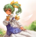  adapted_costume alternate_costume bowtie breasts daiyousei dress fairy_wings green_hair large_breasts profile sachito side_ponytail solo touhou wings 