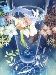  barefoot blonde_hair blue flower ginka gradient_hair green_eyes highres leaf long_hair looking_at_viewer multicolored_hair noora_brandor noora_to_koku_no_koubou noora_to_toki_no_koubou smile solo submerged test_tube water 