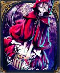  apple apron basket bottle bread cloak dutch_angle flower food frills fruit highres little_red_riding_hood mubouou_aasaa original pink_eyes skirt solo tail wolf_ears wolf_tail 