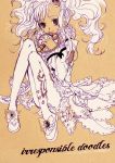  dress flat_color hair_ornament lace meredy monochrome mooche pantyhose smile tales_of_(series) tales_of_eternia twintails white_legwear 