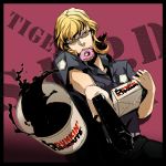  44 barnaby_brooks_jr coffee doughnut glasses green_eyes gun handgun male mouth_hold necktie police police_officer police_uniform product_placement solo tiger_&amp;_bunny uniform weapon 