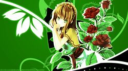  alice_margatroid blonde_hair blue_eyes flower flowers green leaves rose short_hair thorns touhou vines 