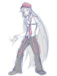  casual cigarette contemporary fujiwara_no_mokou hand_in_pocket hat justinelavoie long_hair necktie no_nose pants shirt silver_hair sketch solo standing suspenders touhou very_long_hair white_shirt 