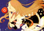  apple bad_id bare_shoulders black_legwear brown_hair closed_eyes elbow_gloves food fruit gloves hat jini long_hair mawaru_penguindrum orange_hair princess_of_the_crystal profile solo star takakura_himari thigh-highs thighhighs 