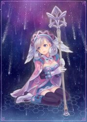  black_legwear blue_eyes hat head_wings high_heels lips melia night night_sky shoes silver_hair sitting skirt sky solo staff star_(sky) thigh-highs thighhighs wariza xenoblade zettai_ryouiki 