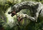  blood carcass closed_eyes dinosaur eating eyes_closed forest highres kabihuton nature no_humans original 