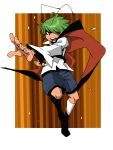  androgynous antennae cape clenched_hand fighting_stance fist green_eyes green_hair onikobe_rin open_mouth pants reverse_trap solo touhou wriggle_nightbug 
