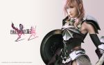  armor blue_eyes feathers final_fantasy final_fantasy_xiii final_fantasy_xiii-2 lightning_farron long_hair pink_hair realistic wallpaper watermark weapon 