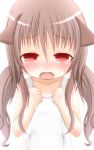  animal_ears brown_hair cat_ears fangs matthew_(yo_matthew) original red_eyes swimsuit tears 