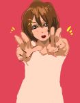  brown_hair double_v foreshortening hair_ornament hairclip hirasawa_yui k-on! looking_at_viewer open_mouth red_background rough shnyam v 