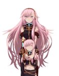  chiry_(tiger) headphones highres long_hair megurine_luka midriff navel pink_hair simple_background smile time_paradox very_long_hair vocaloid young 