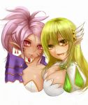  asymmetrical_docking bad_id blonde_hair breast_press breasts chloe_(elsword) cleavage dark_elf earrings elf elsword facial_mark hair_ornament jewelry large_breasts long_hair minamike_yuri multiple_girls pink_eyes pink_hair pointy_ears rena rena_(elsword) smile white_background yellow_eyes 